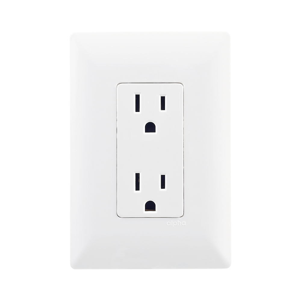 Contacto duplex 2p + T con placa Blanca Alpha