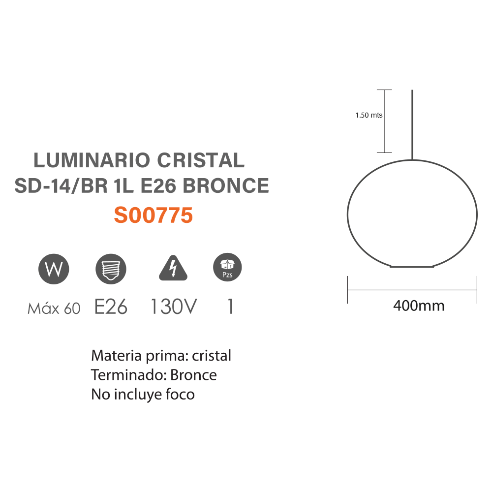 Lámpara Colgante de Cristal Bronce