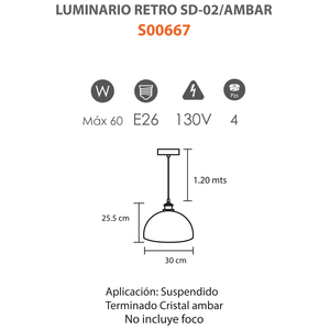 Lampara Colgante Retro SD-02/Ámbar